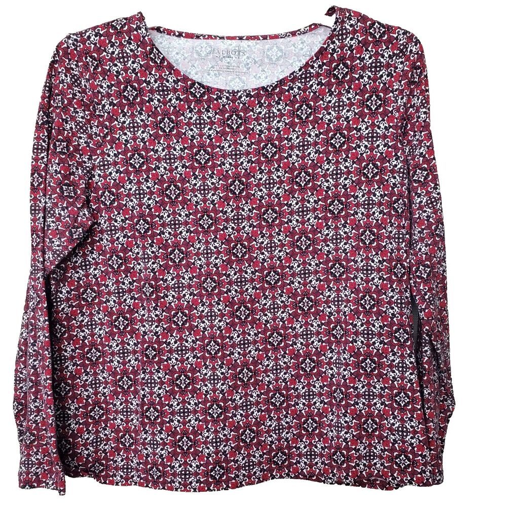 Talbots Woman Cotton Blend Medallion Geo Print Long Sleeve T-Shirt Size 1X